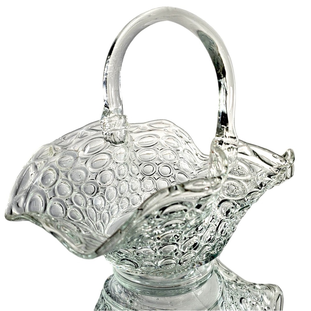 vintage Clear Glass Hobnail Basket Vase with Handle - Home Accents - Picture 5 of 10